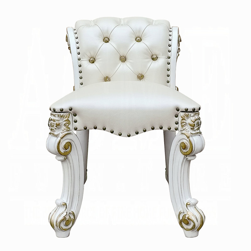 Tabouret de coiffeuse beige et argent antique avec garniture cloutée