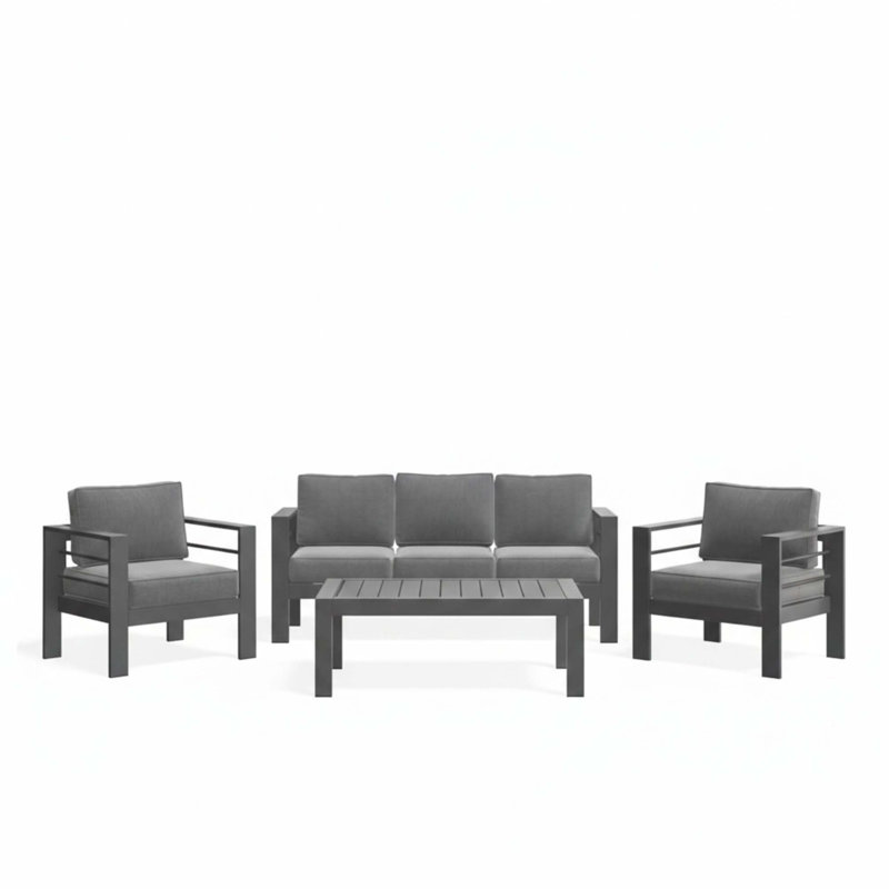 Ensemble de mobilier de patio moderne en métal toutes saisons avec coussins de 5 pouces, Coussin gris / cadre gris