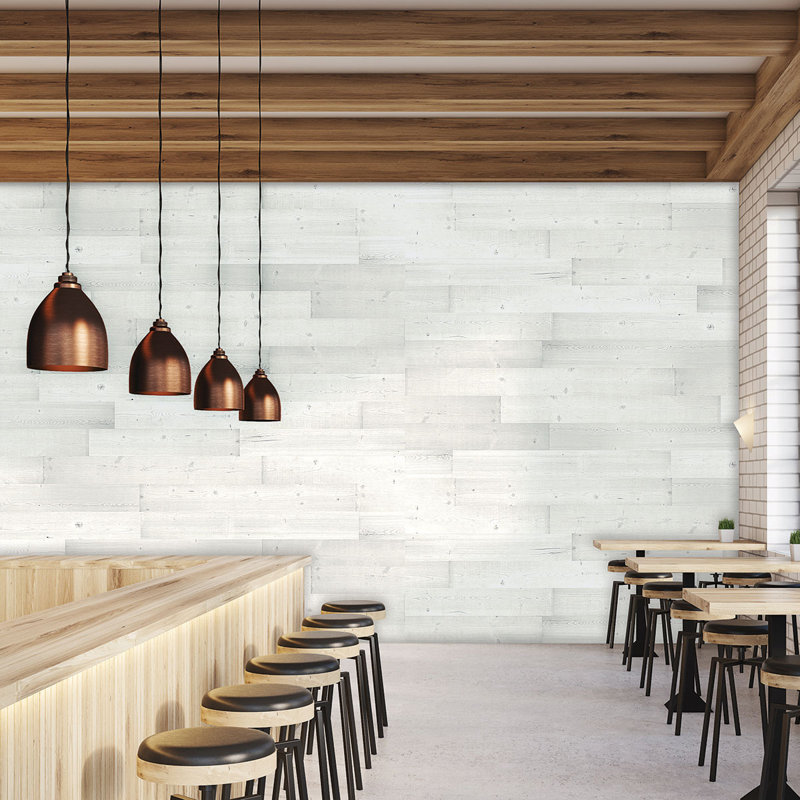 Pure White Rustic Pine Wood Plank Self-Adhesive Set