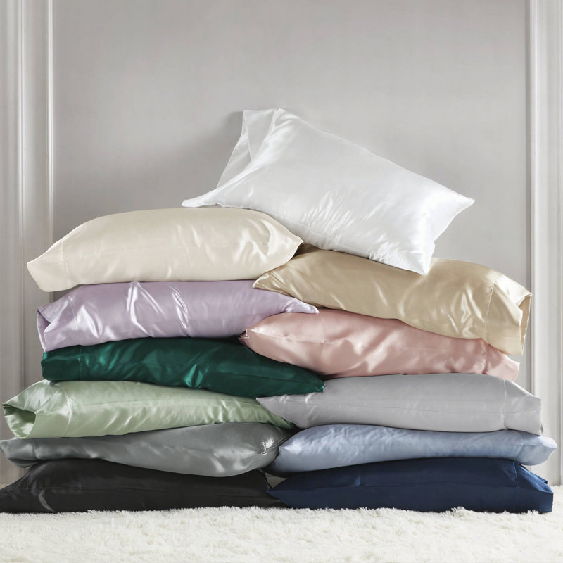 Ensemble de literie en satin de luxe - Literie, Gris, Ensemble de draps très grand avec 4 taies d'oreil