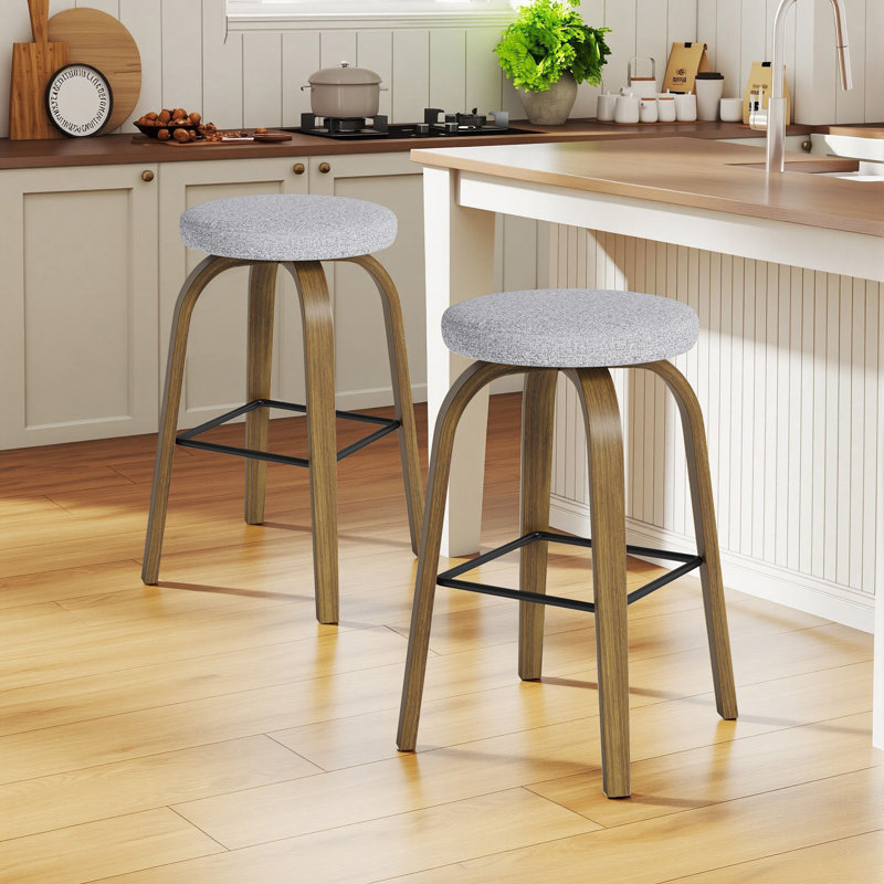 Tabouret de bar pivotant en bois massif avec repose-pieds en métal et tabouret de bar à hauteur de comptoir sans dossier (ensemble de 2)