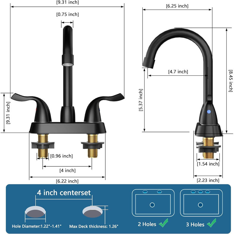 4" Centerset 2-handle Bathroom Faucet with Drain Assembly, Matte Black