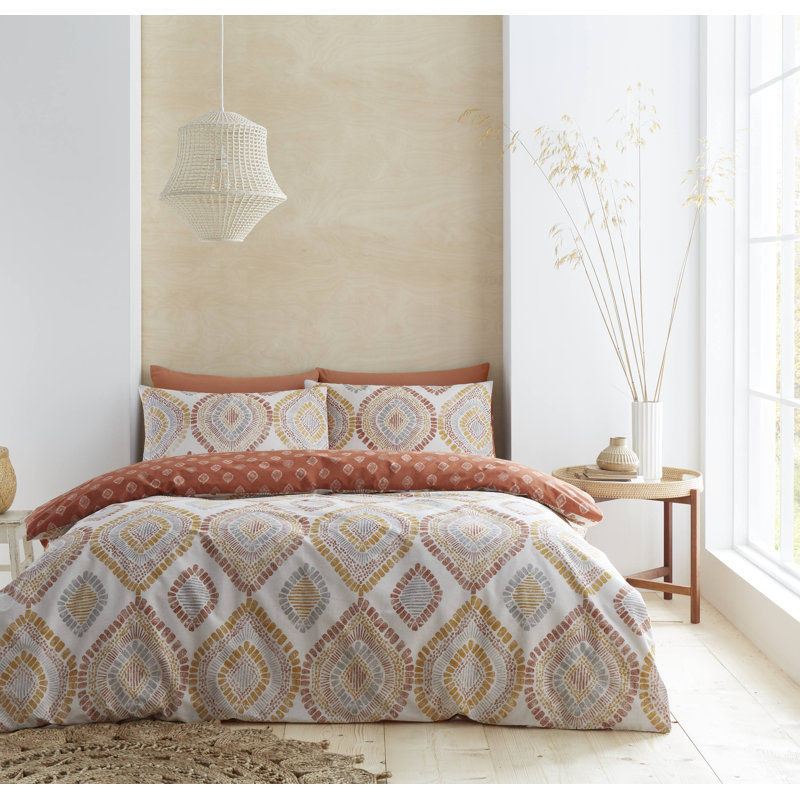 Ziri Cotton Duvet Cover Set, Super King Duvet Cover + 2 Standard Pillowcases, Terracotta
