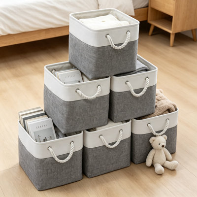 11 Inch Cube Storage Bins, 6 Pack Large Collapsible Fabric Storage Cubes with Ropes, Foldable Organizer Bins for Closet, Clothes, Toys, Home and Offic