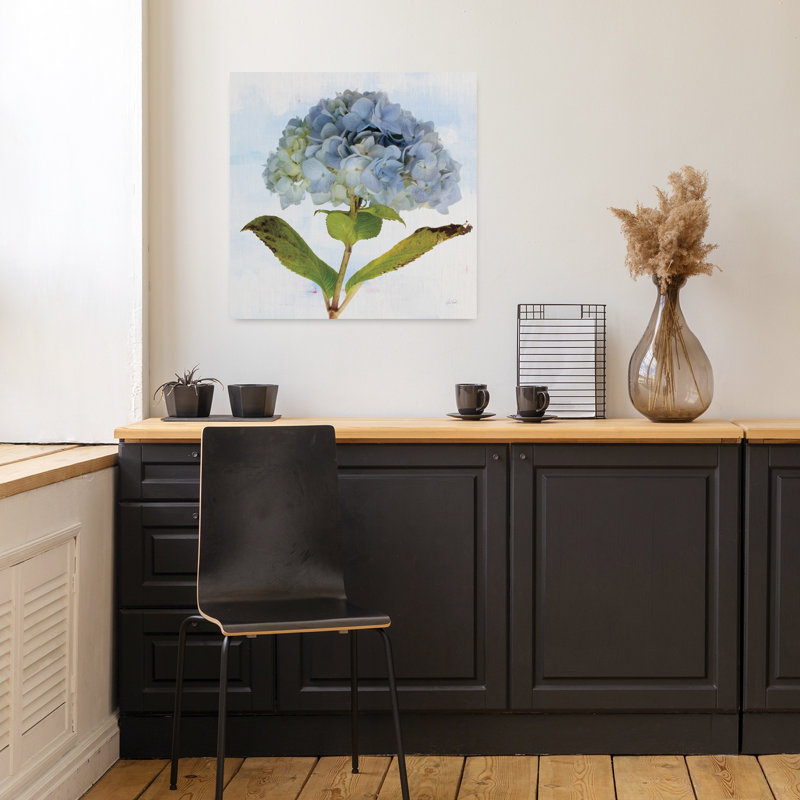 Art contemporain d'hortensia bleu, H 18 po x l 18 po