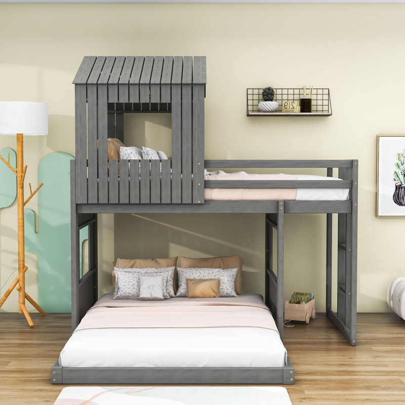 Ballycor Kids Twin Over Full Bunk Bed, Antique Gray