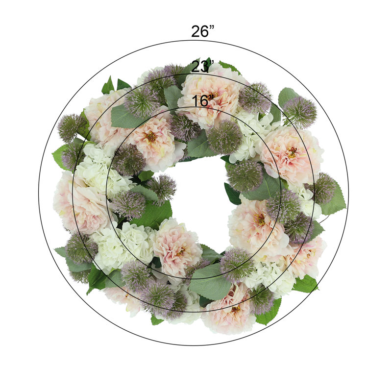 23" Peony, Hydrangea anD Globe Thistle Wreath