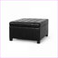 Repose-pieds avec rangement, capitonnage en similicuir | Noir | Bois massif et bois manufacturé