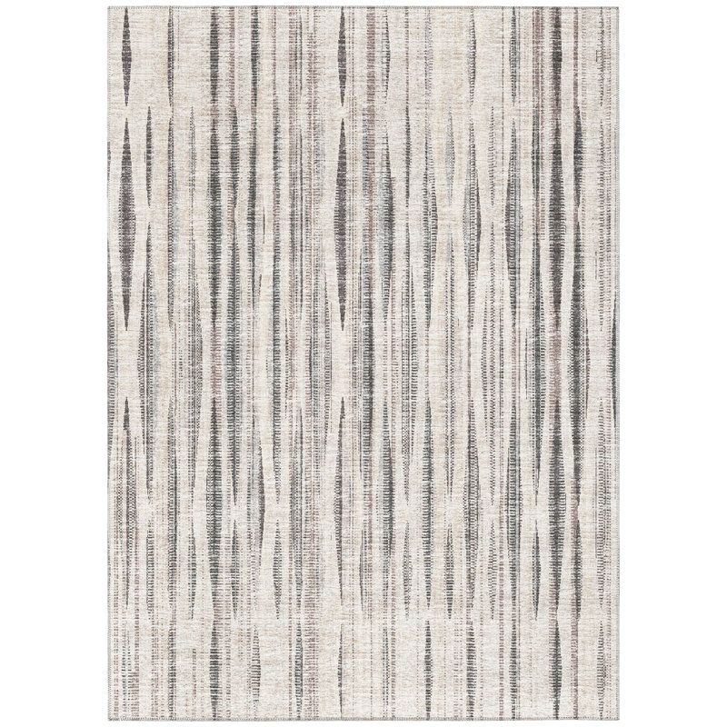 Tapis intérieur / extérieur en polyester à tissage plat abstrait ivoire, Rectangle 9 pi x 12 pi