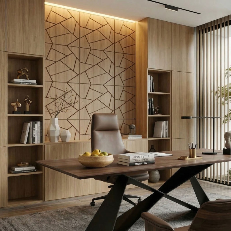 23.6 in. x23.6 in. x0.7 in. 4 Pack Wood Acoustic Wall Panels, 15.5 Sq.Ft Coverage, Geometric Sound Absorbing Wall Decor for Home & Office