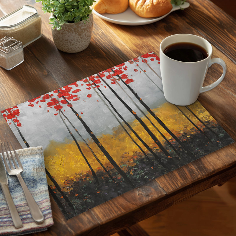 Abstract Landscape Trees Bedroom Gray Polyester Placemat Decor