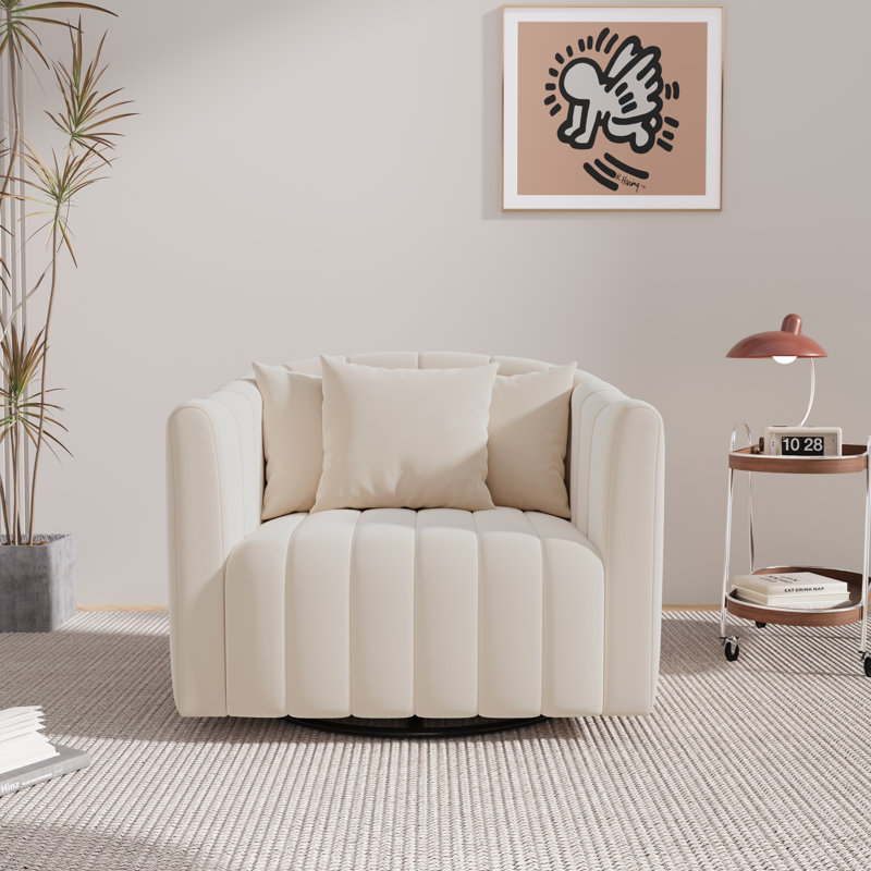 Fauteuil demi-tonneau pivotant rembourré de 40,3 po de largeur, Beige