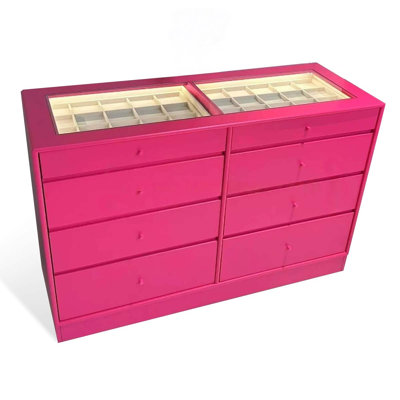 Rose Red Solid Wood Jewelry Display Storage Cabinet with drawer-style storage compartments