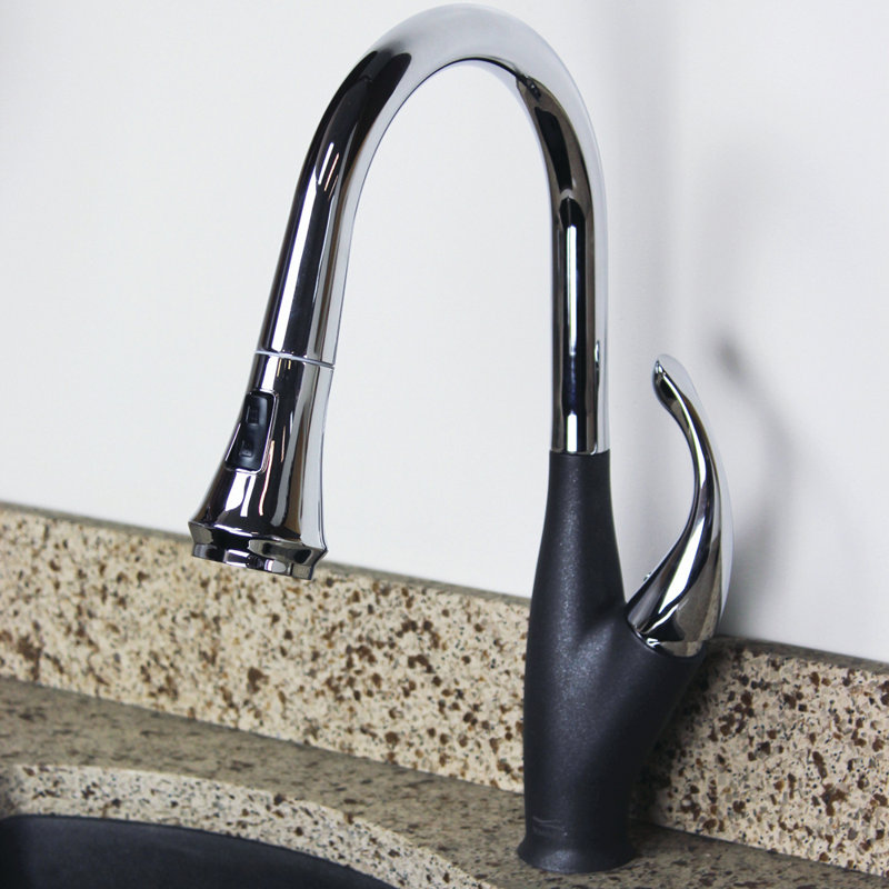Transolid Layla Pull Out Kitchen Faucet, Polished Chrome/Black