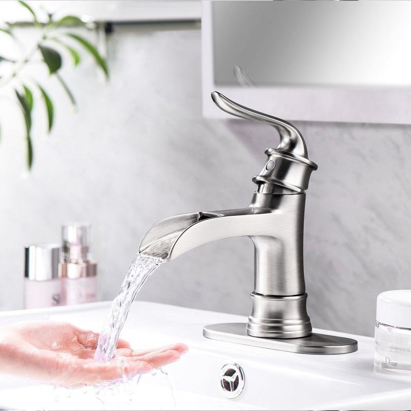 Robinet de salle de bain élégant, bec cascade en nickel brossé, fabrication, effet nickel 7,75 pi, poignée simple, trou, peu d'entretien