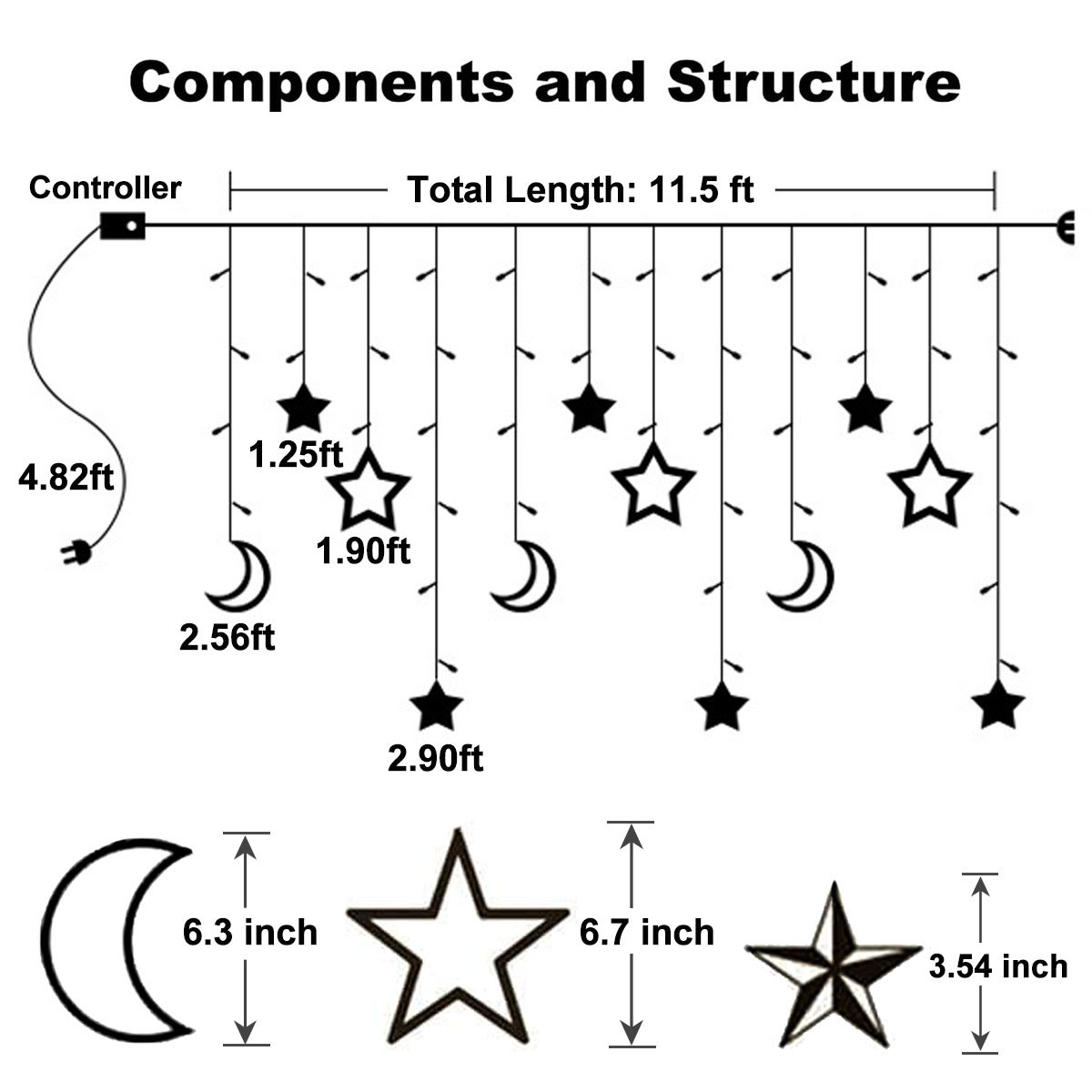 Moon and Star Window LED Icicle Lights, Beige