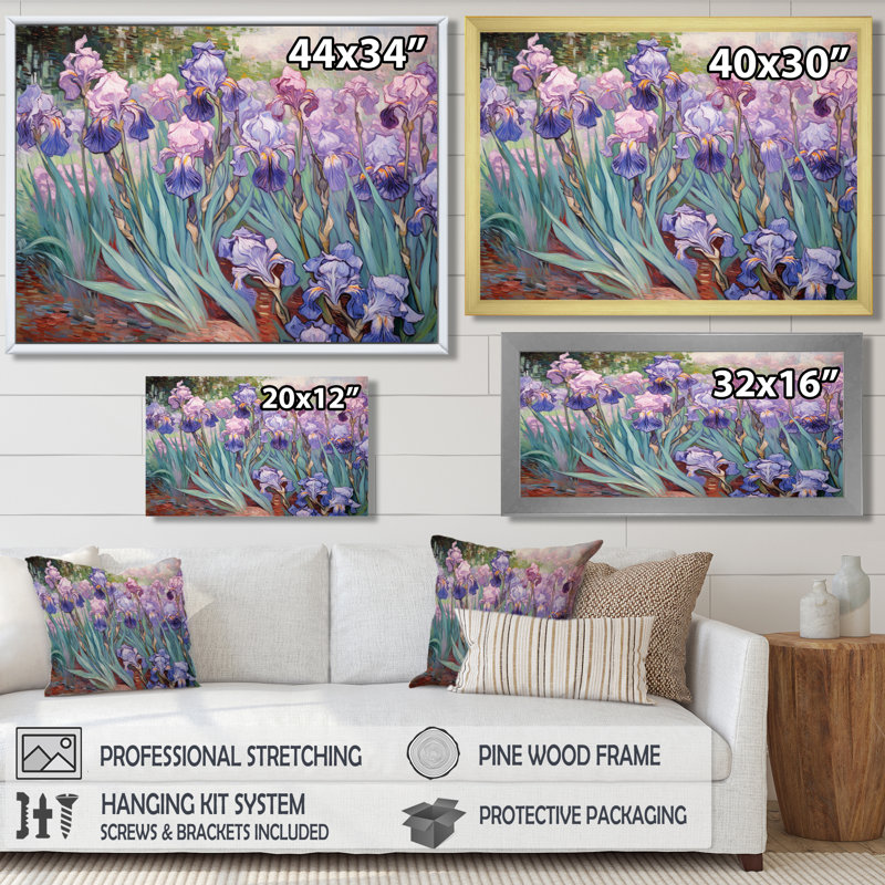 Reproduction d'art mural Kassie - Iris, Cadre flottant doré, bois massif, H 24 po x l 32 po