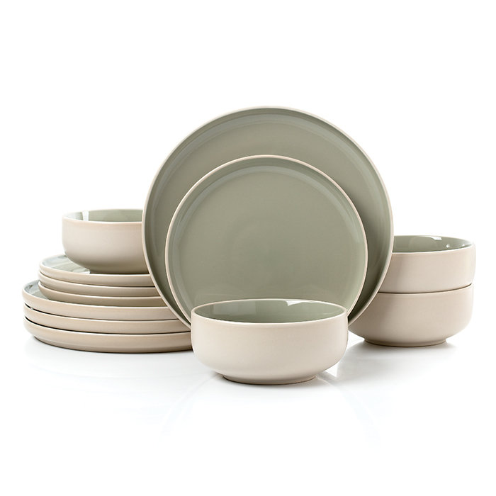Waterside 12pc 2 Tone Matt & Shiny Stoneware Dinner Set