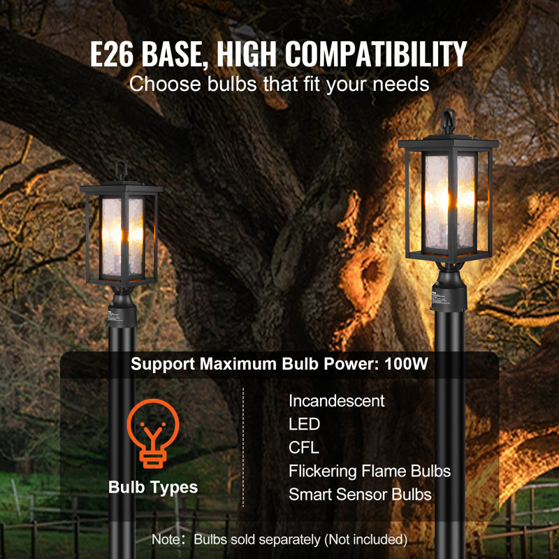 2 Pack Dusk To Dawn Outdoor Post Light, 17.72 In, Waterproof Lamp Post Light Fixtures With 3.5 In Pier Mount Base Glass Shade, Lightning-Proof Exterior Pole Column Light For Patio Garden Pathway
