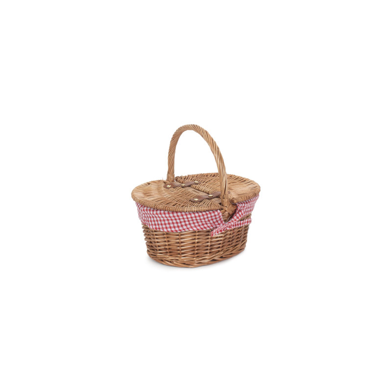 Wicker Child sized Lined Hamper Basket, Light Steamed/Red White