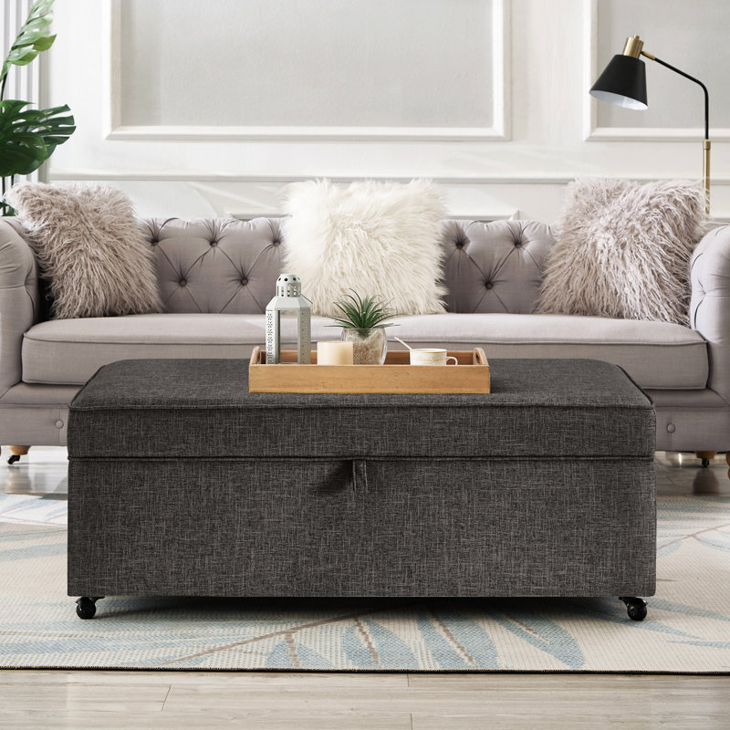 Grand banc contemporain avec rangement, rotation à 360 degrés, charnières à quincaillerie fonctionnelle, banc de rangement de conception américaine de 45 po x 24 po x 17,5 po, siège double, mousse interne à haute densité Tb117