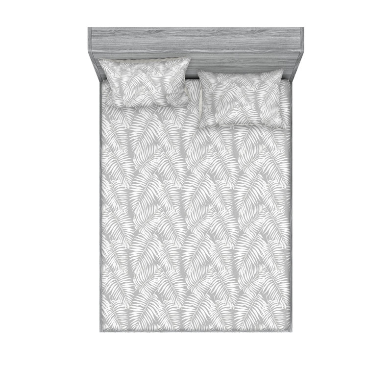 Microfiber Floral Sheet Set, Queen Sheet Set with 2 Pillowcases, Gray