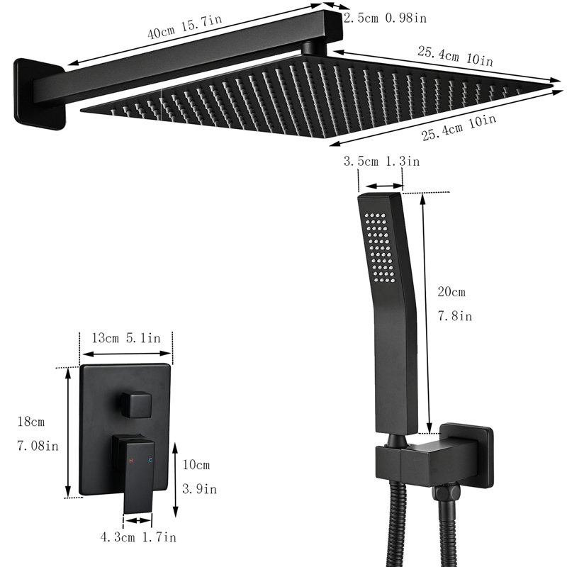 Système de douche Contemporary, Noir mat