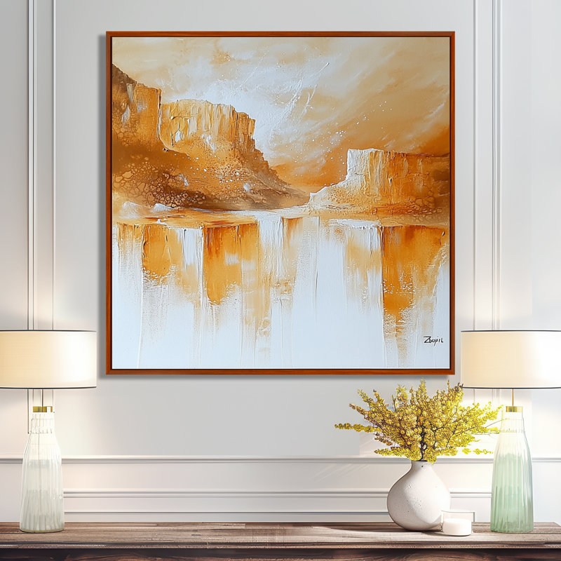 «Minimal Watercolor Canyon Majesty - Canyon & Desert», reproduction sur toile, Reproduction avec cadre flottant, Brun