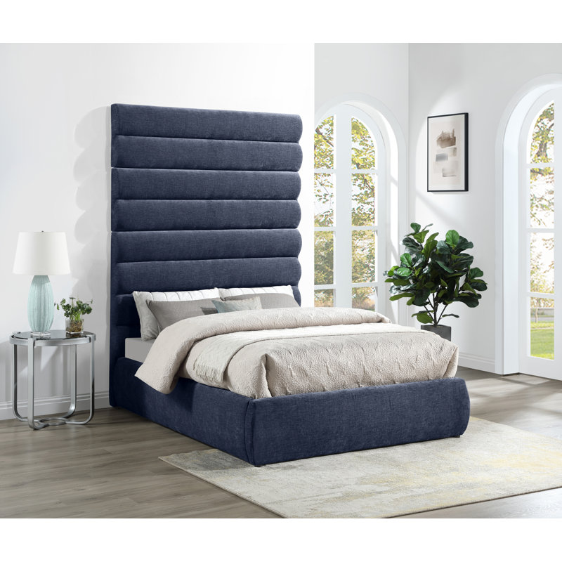 Lit en tissu Adam, Lit double, Marine, Chenille Fabric