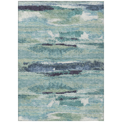 Tapis extérieur lavable abstrait bleu sarcelle et bleu marine 5 pi x 8 pi