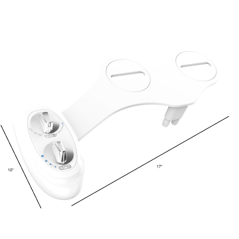 White Toilet Bidet Featuring Dual Nozzle Spray For Front Feminine And Rear Wash, Two Large Knob Handles Water Flow Management, Guard Keeps It Sanitary, Convenient To Assemble Function Install
