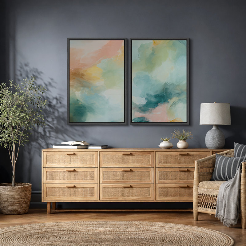 Art abstrait pastel bleu sarcelle, photos de salon, impression sur toile encadrée, 2 pièces, H 36 po x l 48 po x P 1,5 po