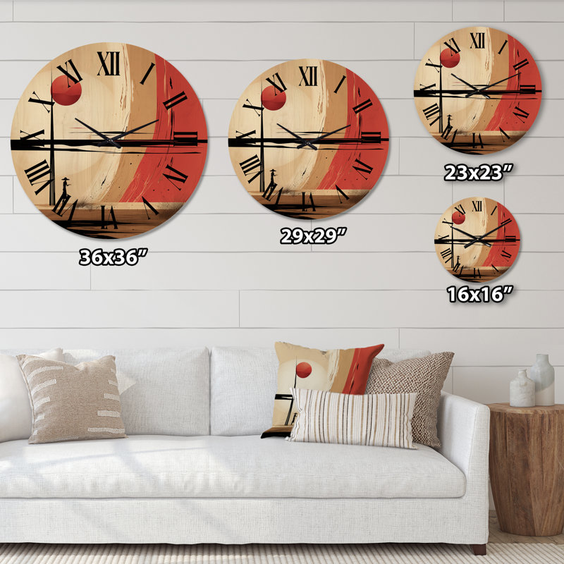 Pleine lune célébration de la solitude paysage I - Horloge murale moderne en bois surdimensionnée géométrique, Très grand