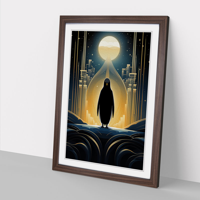 Penguin Art Deco - Framed Print, Walnut Framed, 64cm H x 46cm W
