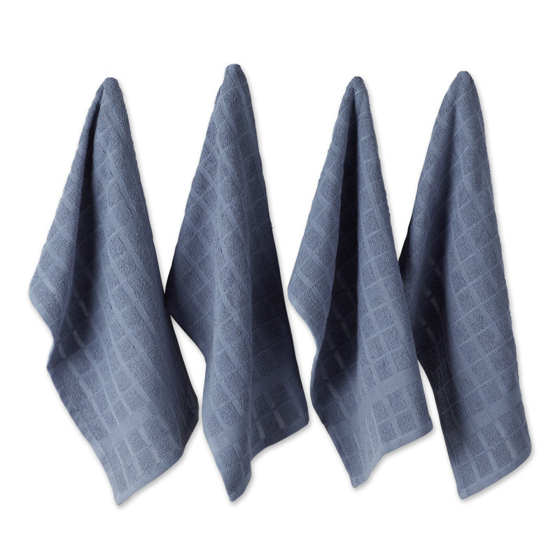 Cotton Checkered Waffle Tea Towel Kitchen Towel, Stonewash Blue