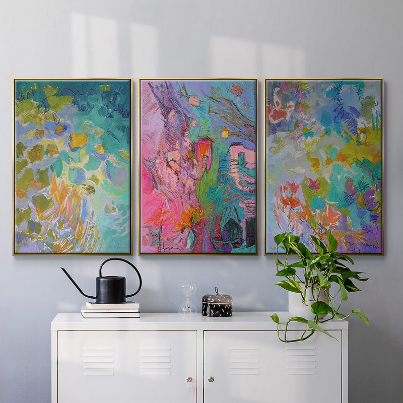 " Let Me Bloom I Am " 3 - Pieces, Gold, 40" H x 90" W  x 2" D