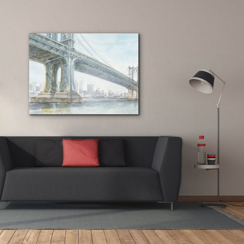«Iconic Watercolor Bridge 4» par Ethan Harper, art mural sur toile, H 40 po x l 54 po