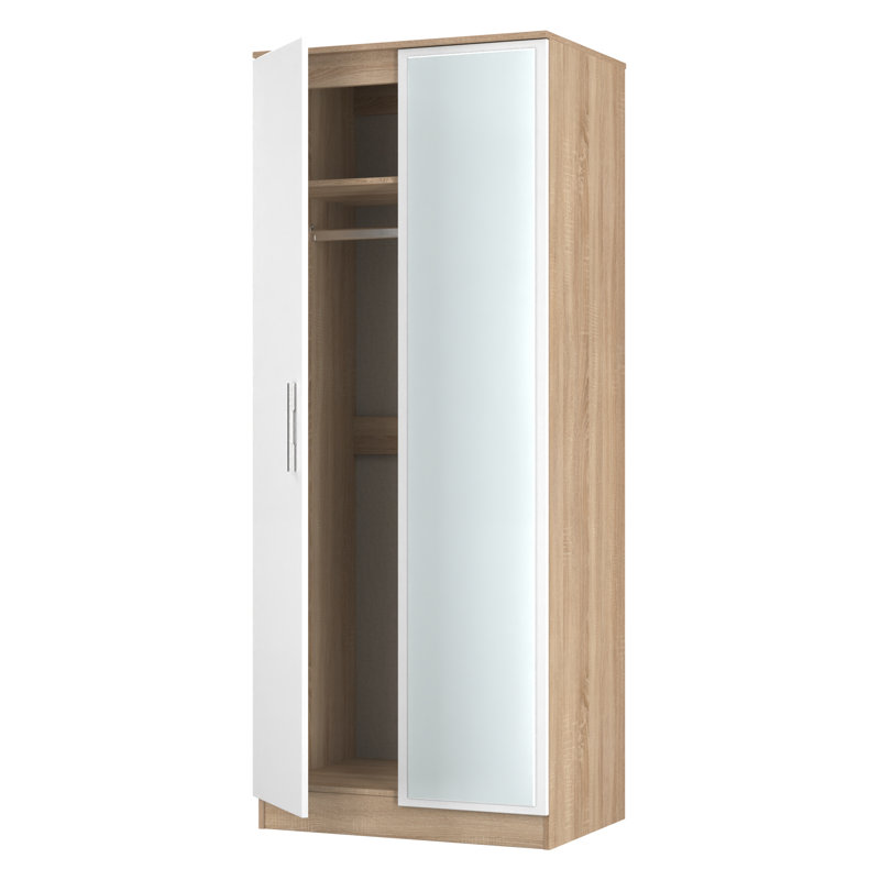 Fully Assembled Contrast 2 Door Wardrobe, White/Oak