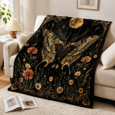 Jeté Mystical Moth Floral, jeté papillon lune céleste bohémienne pour canapé, canapé, lit, salon, chambre à coucher