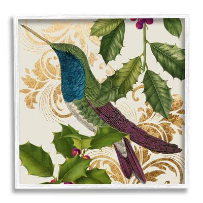 " Curious Hummingbird Golden Pattern Winter Holly Bird " by Daphne Polselli