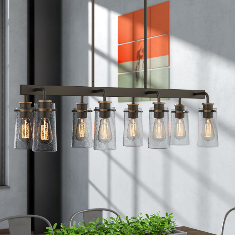 Lustre linéaire pour îlot de cuisine à 8 lumières Emest, Bronze