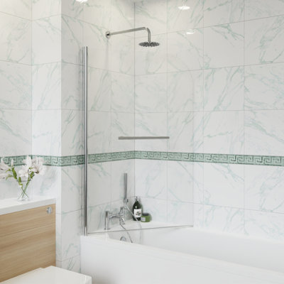 Desideria 800mm W x 1400mm H Pivot Semi-Frameless Bath Screen with Clear Glass