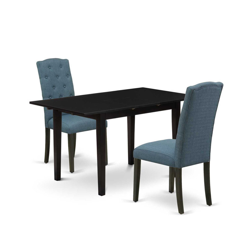 Ensemble de salle à manger en bois d'hévéa massif Alyssya, Brun, Mauve, 3 pièces: 1 table, 2 chaises.