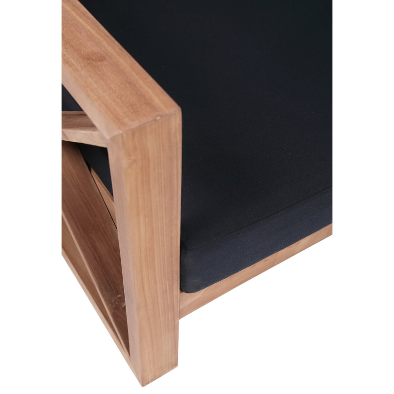 Causeuse de patio rectangulaire avec coussins de 65 po de large Anguilla, Noir, 2