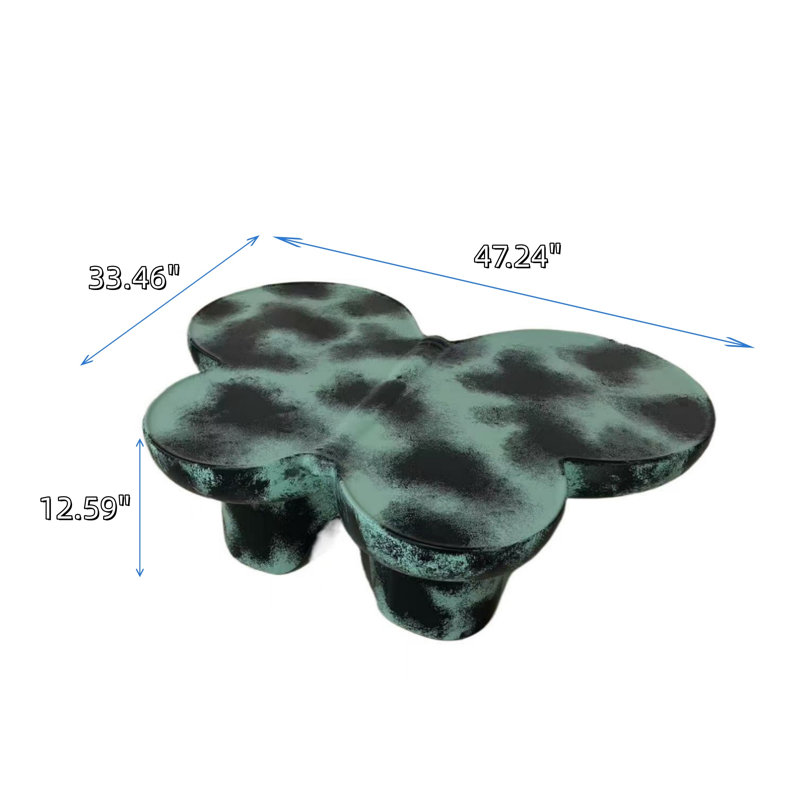 Table basse en forme de papillon avec texture faux travertin, Noir/vert