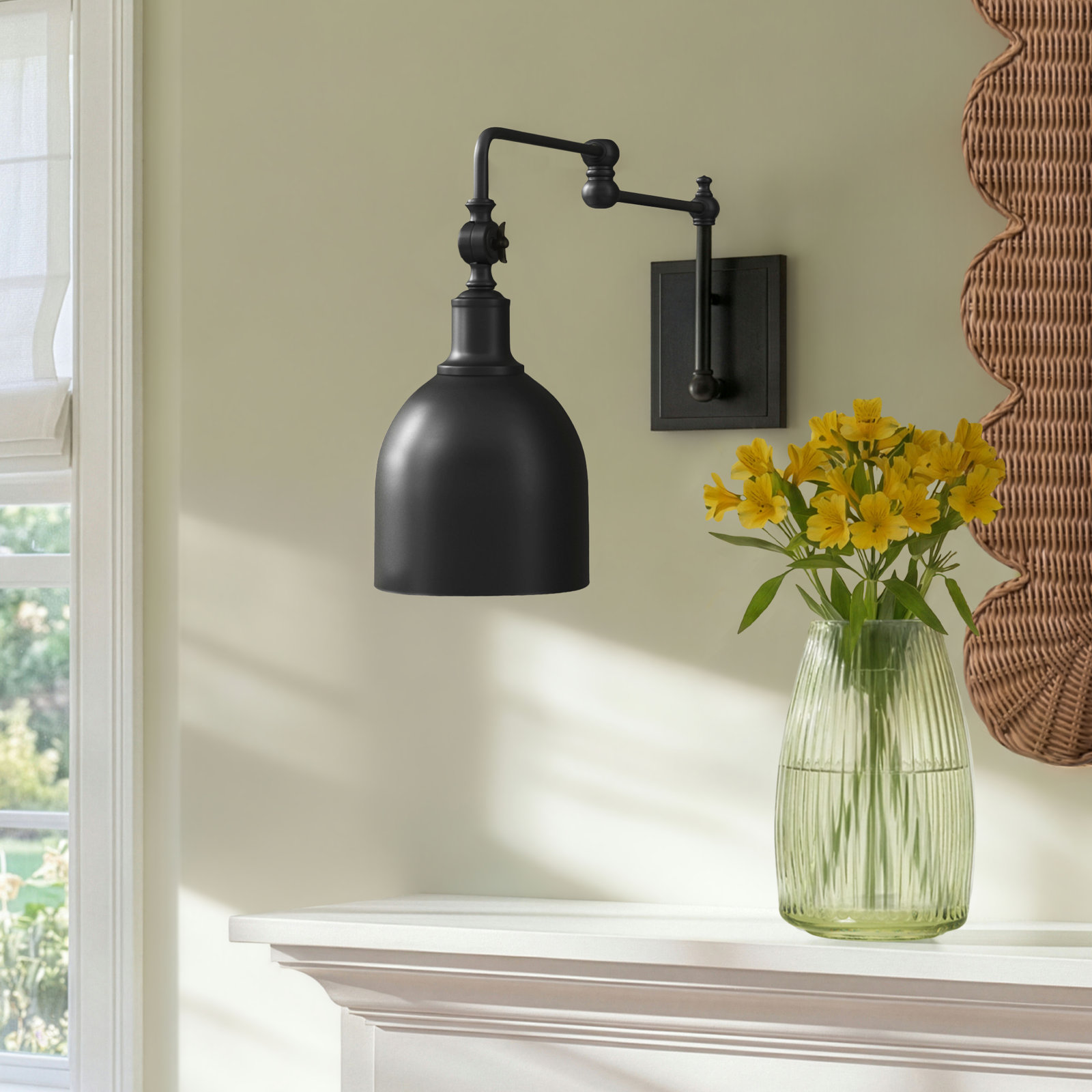 Seraphine Single Light Dimmable Swing Arm Sconce, Matte Black