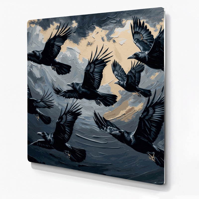 Birds American Crow, art mural gris en métal, H 12 po x l 12 po