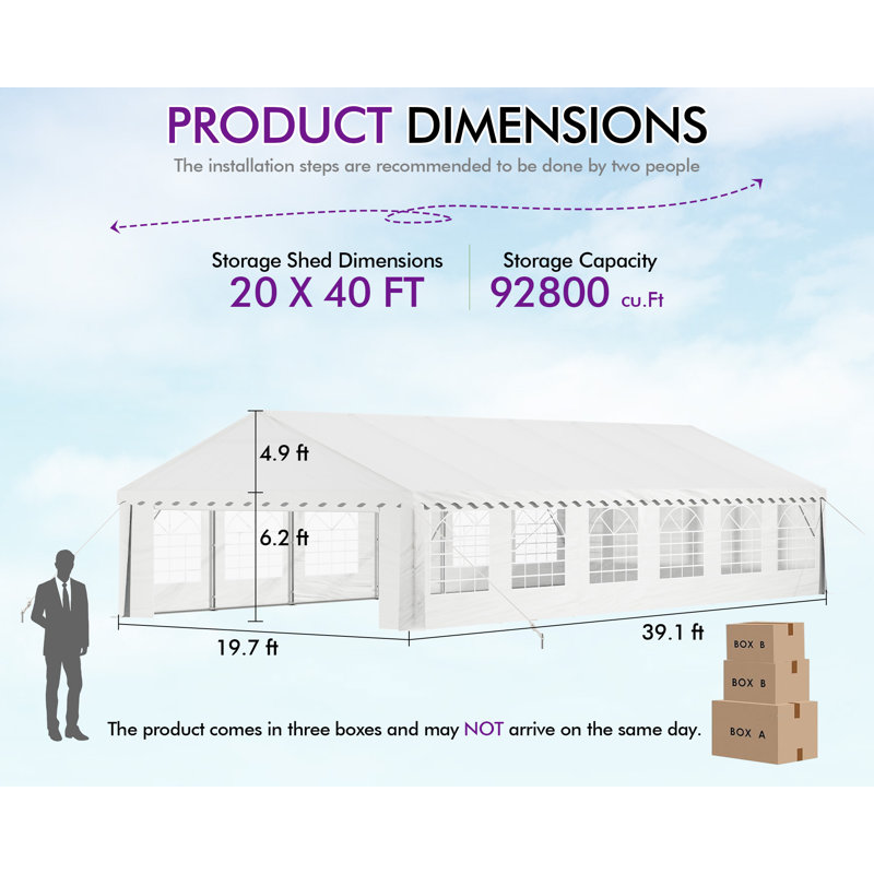 20Ft X 40Ft Canopy with Rolled Sidewalls,White, 20 (ft.) x 40 (ft.), White