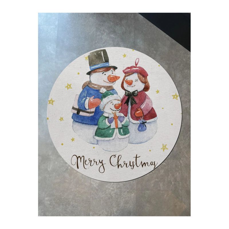 Colorful Christmas Themed Snowman And Family Patterned Modern Woven Base Round Decorative Carpet, Round 2'8"