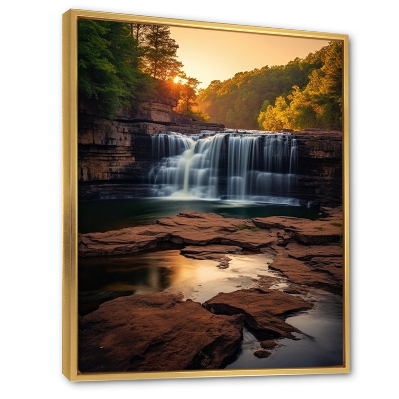 Alabama, cascades majestueuses en automne, H 44 po x l 34 po x P 1,5 po, Cadre flottant doré